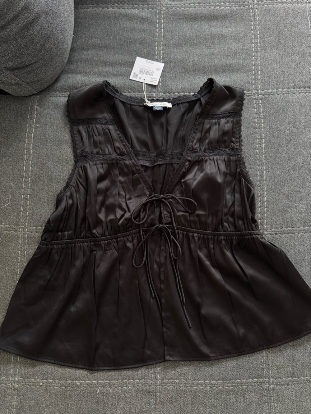 American Eagle Outfitters Black Satin Tie-Front Sleeveless Camisole